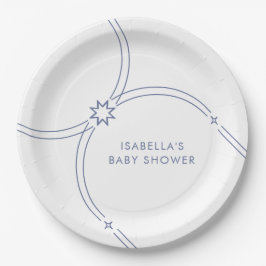 Blue Minimalistisch Boho Arch Baby Dusche Pappteller