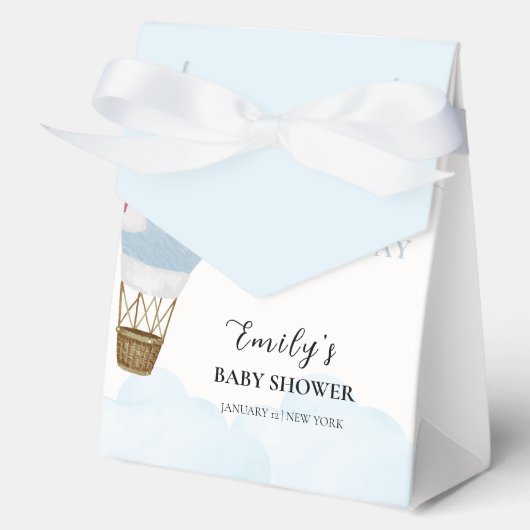Blue Minimalistisch Boho Hot Air Ballon Babydusche Geschenkschachtel (Vorderseite)