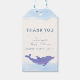 Blue Minimalistisch Boho Ocean Dolphin Baby Dusche Geschenkanhänger