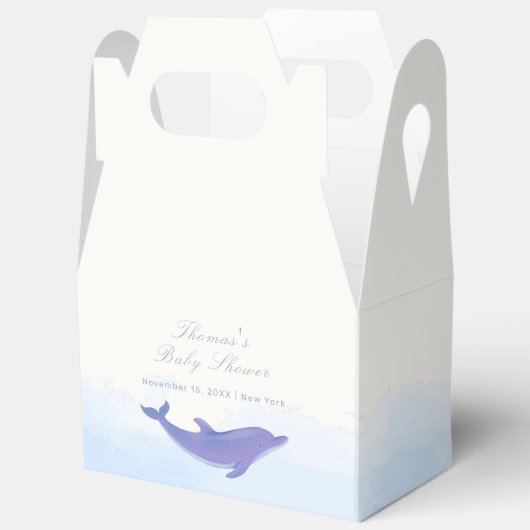 Blue Minimalistisch Boho Ocean Dolphin Baby Dusche Geschenkschachtel (Offen)