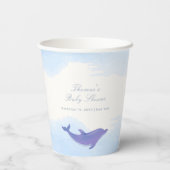 Blue Minimalistisch Boho Ocean Dolphin Baby Dusche Pappbecher (Rückseite)