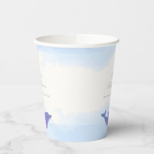 Blue Minimalistisch Boho Ocean Dolphin Baby Dusche Pappbecher (Links)