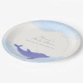 Blue Minimalistisch Boho Ocean Dolphin Baby Dusche Pappteller (Schrägansicht)
