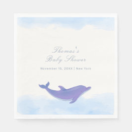 Blue Minimalistisch Boho Ocean Dolphin Baby Dusche Serviette