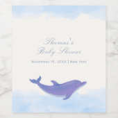 Blue Minimalistisch Boho Ocean Dolphin Baby Dusche Weinetikett (Einzelnes Label)