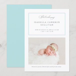 Blue Minimalistisch Borders Script Foto Baby Birth Ankündigung
