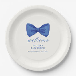 Blue Minimalistisch Bow Boy Baby Dusche Willkommen Pappteller
