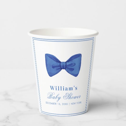 Blue Minimalistisch Bow Frame Baby Dusche Pappbecher (Rückseite)