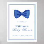Blue Minimalistisch Bow Frame Baby Dusche Willkomm Poster (Vorne)