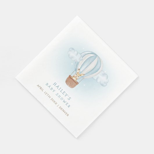 Blue Minimalistisch Bunny Hot Air Ballon Babydusch Serviette (Ecke)