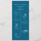 Blue Minimalistisch Calligraphy Timeline Wedding Programm (Vorderseite)