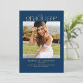 Blue Minimalistisch Classy Foto Collage Abschluss Einladung (Stehend Vorderseite)