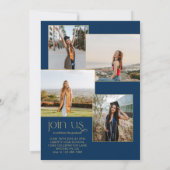 Blue Minimalistisch Classy Foto Collage Abschluss Einladung (Rückseite)