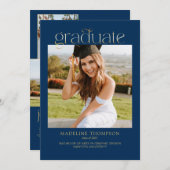 Blue Minimalistisch Classy Foto Collage Abschluss Einladung (Vorne/Hinten)