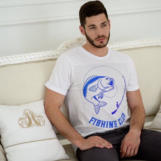 Blue Minimalistisch Fishing Club T - Shirt