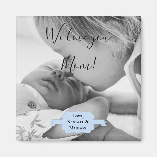 Blue Minimalistisch Foto Mother's Day Magnet (Vorne)