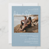 Blue Minimalistisch Foto Wedding Einladung (Vorderseite)