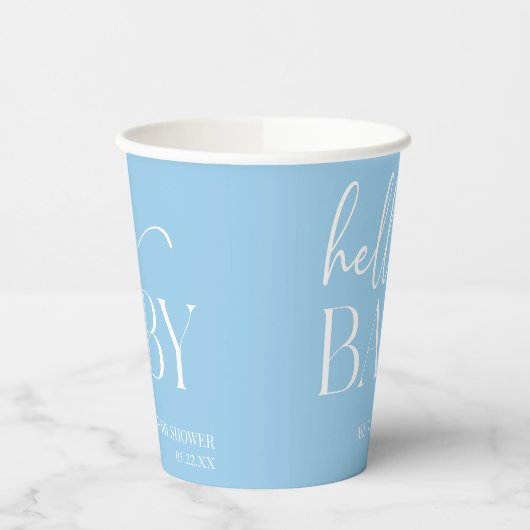 Blue Minimalistisch Hello Baby Dusche Pappbecher (Links)