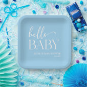 Blue Minimalistisch Hello Baby Dusche Pappteller (Party)