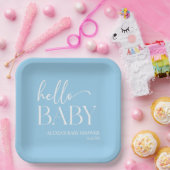 Blue Minimalistisch Hello Baby Dusche Pappteller (Party)