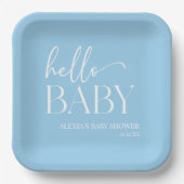 Blue Minimalistisch Hello Baby Dusche Pappteller (Vorderseite)