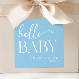 Blue Minimalistisch Hello Baby Dusche Quadratischer Aufkleber