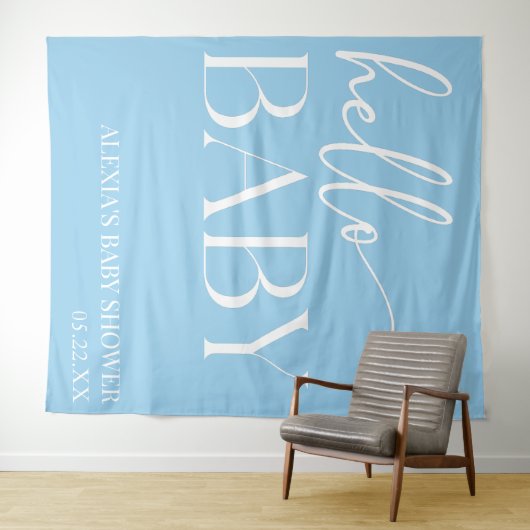 Blue Minimalistisch Hello Baby Dusche Wandteppich (Beispiel (Horizontal))