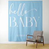 Blue Minimalistisch Hello Baby Dusche Wandteppich (Beispiel)