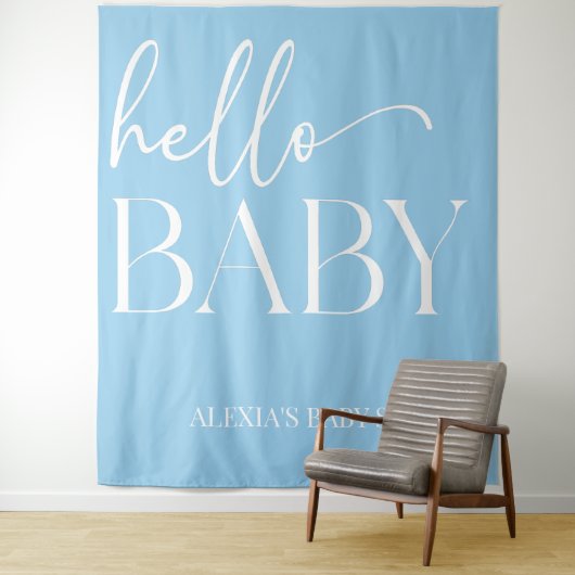 Blue Minimalistisch Hello Baby Dusche Wandteppich (Beispiel)