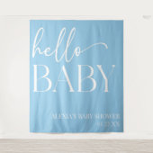Blue Minimalistisch Hello Baby Dusche Wandteppich (Vorderseite)