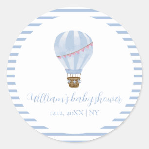 Blue Minimalistisch Hot Air Ballon Boy Baby Dusche Runder Aufkleber