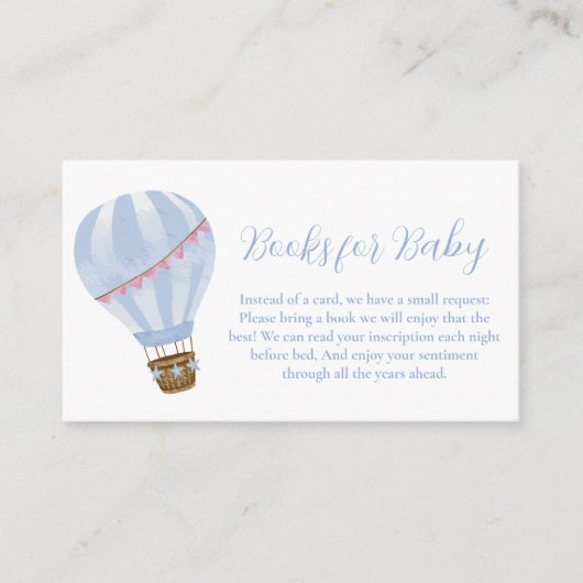 Blue Minimalistisch Hot Air Ballon Bücher Babydusc Begleitkarte (Vorderseite)