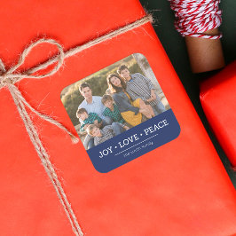 Blue Minimalistisch Joy Liebe Peace Holiday Foto Quadratischer Aufkleber