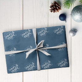 Blue Minimalistisch Merry & Bright Christmas Geschenkpapier