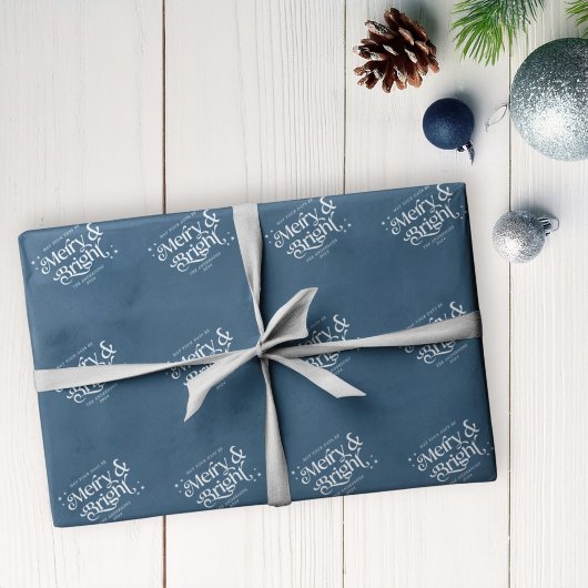 Blue Minimalistisch Merry & Bright Christmas Geschenkpapier