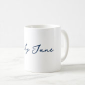 Blue Minimalistisch Modern Handwriting Coffee Tass Kaffeetasse (VorderseiteRechts)
