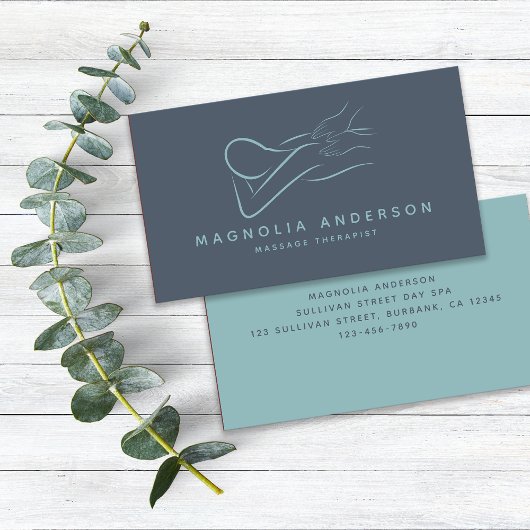 Blue Minimalistisch Modern | Massagetherapeut Visitenkarte