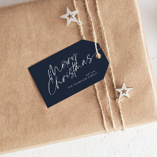 Blue Minimalistisch Modern Script Frohe Weihnachte Geschenkanhänger