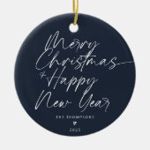 Blue Minimalistisch Modern Script Frohe Weihnachte Keramik Ornament (Vorne)