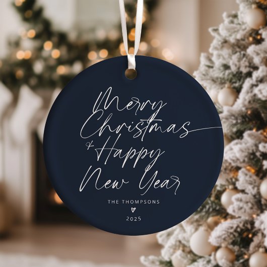 Blue Minimalistisch Modern Script Frohe Weihnachte Keramik Ornament