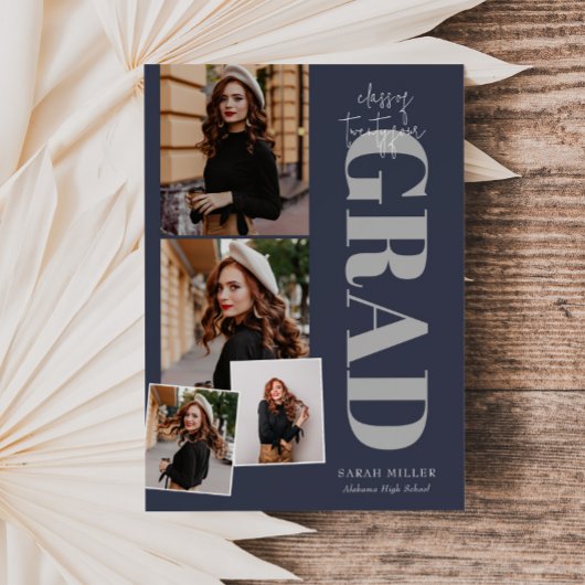 Blue Minimalistisch Modern Vertikal 5 Pic Abschlus Einladung