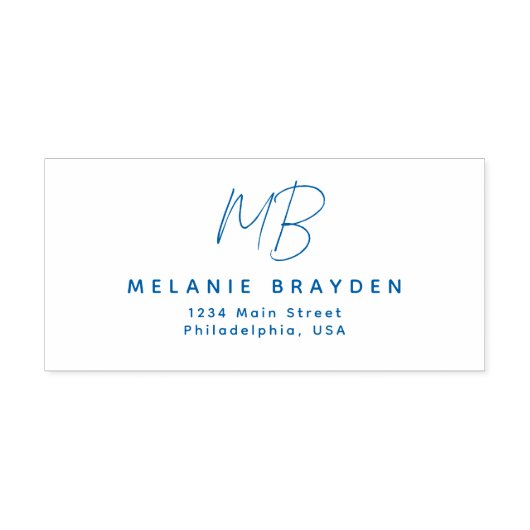 Blue Minimalistisch Monogram Name Rücksendeadresse Permastempel (Design)