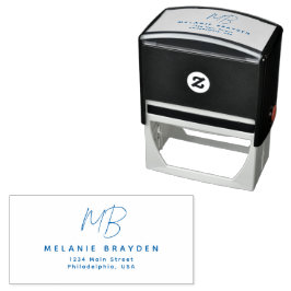 Blue Minimalistisch Monogram Name Rücksendeadresse Permastempel