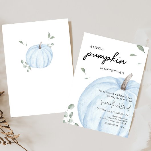 Blue Minimalistisch Pumpkin Baby Dusche Einladung