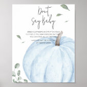 Blue Minimalistisch Pumpkin Baby Dusche Say Baby n Poster (Vorne)