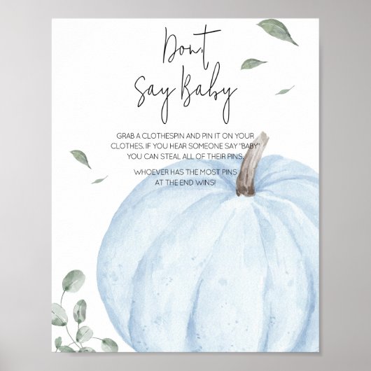 Blue Minimalistisch Pumpkin Baby Dusche Say Baby n Poster (Vorne)
