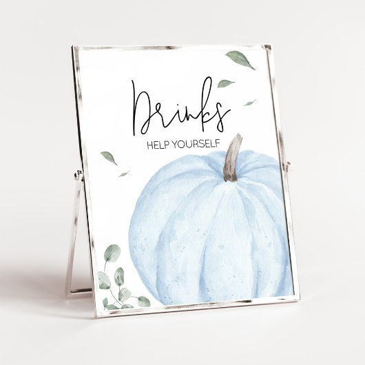 Blue Minimalistisch Pumpkin Baby Shower Drinks Poster