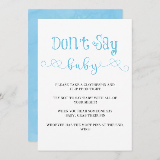 Blue Minimalistisch Script Say Baby Invites nicht (Vorne/Hinten)
