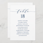 Blue Minimalistisch Script Sitzplan Tischnummer (Vorne/Hinten)