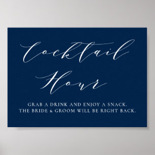 Blue Minimalistisch Script Wedding Cocktail Hour Poster